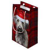 Holiday Irish Wolfhound Dog Red Plaid Christmas Kleine Geschenktüte (Rückseite Schrägansicht)