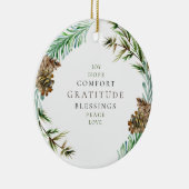 Holiday Joy Hope Peace Liebe Pine Cone Individuell Keramik Ornament (Rechts)