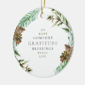 Holiday Joy Hope Peace Liebe Pine Cone Individuell Keramik Ornament (Links)