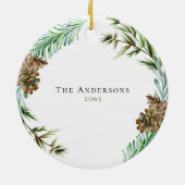 Holiday Joy Hope Peace Liebe Pine Cone Individuell Keramik Ornament (Hinten)