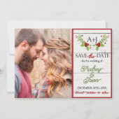 Holiday Joy Poinsettia Wood Save the Date (Vorderseite)