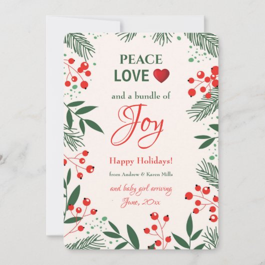 Holiday Joy Pregnancy Ankündigung Holiday Card (Vorderseite)