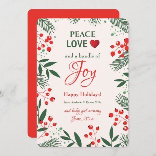 Holiday Joy Pregnancy Ankündigung Holiday Card (Vorne/Hinten)