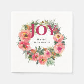 Holiday Joy Winter Pink Floral Wreath Botanisch Serviette (Vorderseite)