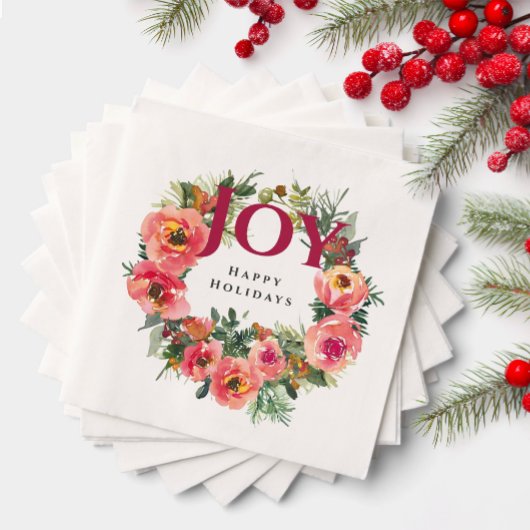 Holiday Joy Winter Pink Floral Wreath Botanisch Serviette