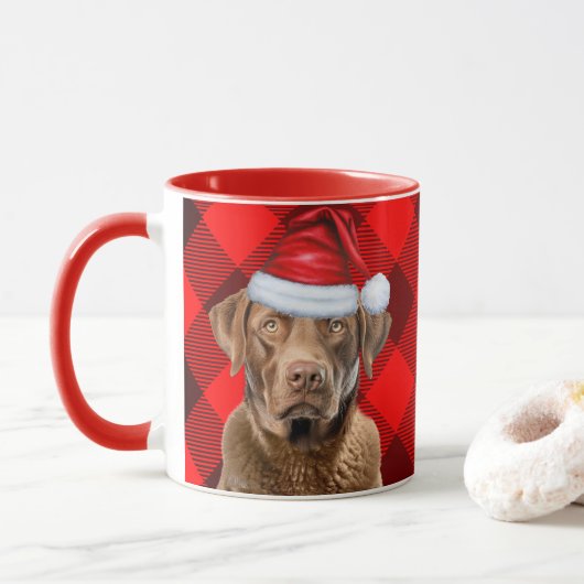 Holiday Kariert Chesapeake Bay Weihnachtshund Tasse (Mit Donut)