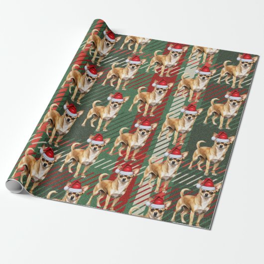 Holiday Kariert Chihuahua Santa Dog Weihnachten Geschenkpapier (Ungerollt)