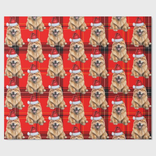 Holiday Kariert Chow Chow Santa Dog Weihnachten Geschenkpapier (Flach)
