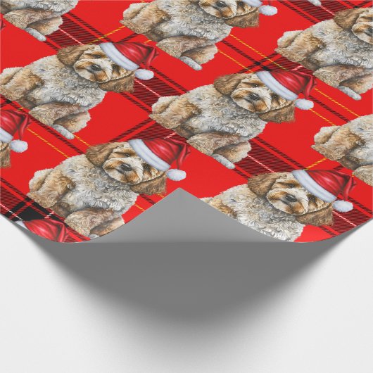 Holiday Kariert Cockapoo Santa Dog Weihnachten Geschenkpapier (Ecke)