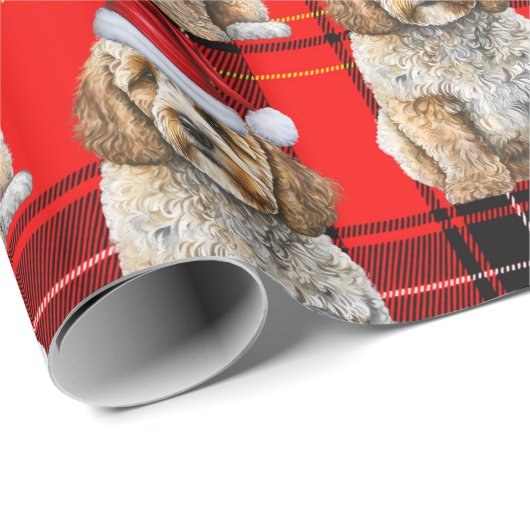 Holiday Kariert Cockapoo Santa Dog Weihnachten Geschenkpapier (Rolleneckpunkt)