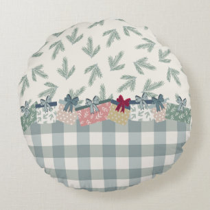 Holiday Kariert Geschenke Weihnachten Pine Green N Rundes Kissen