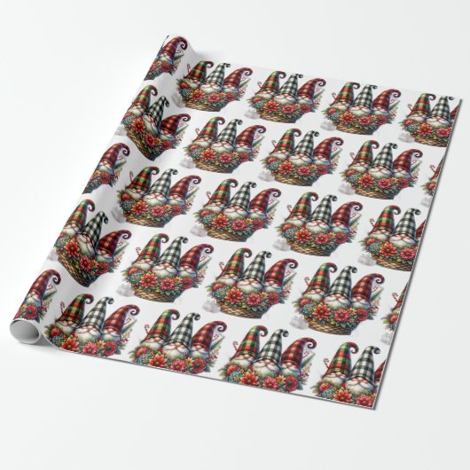 Holiday Kariert Gnome Designs Geschenkpapier (Ungerollt)