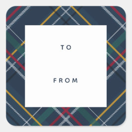 Holiday kariert Marine blau zu und von Geschenk Quadratischer Aufkleber