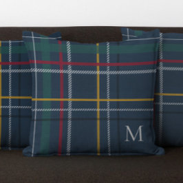 Holiday kariert Marine Weihnachtsmongramm bunt Kissen