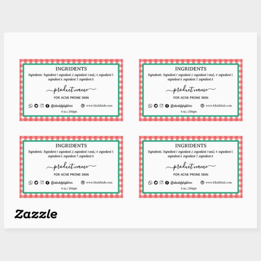 Holiday Karierte, hausgemachte Seife Label Rectang Rechteckiger Aufkleber (Blatt)