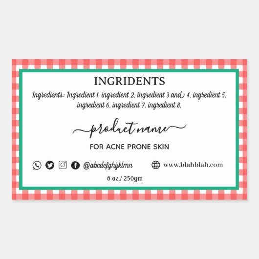 Holiday Karierte, hausgemachte Seife Label Rectang Rechteckiger Aufkleber (Vorderseite)