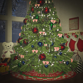 Holiday Karos Red Green Polyester Weihnachtsbaumdecke