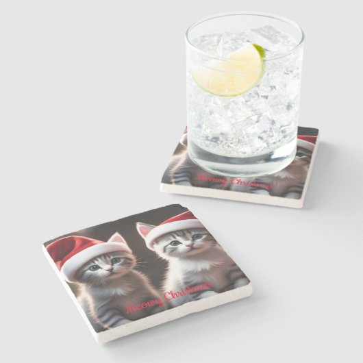 Holiday Kittens Stone Untersetzer (Seitenansicht)