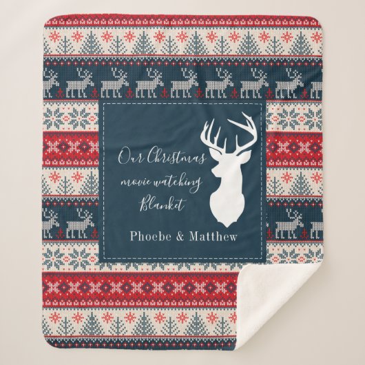 Holiday Knittern Muster Weihnachten Personalisiert Sherpadecke (Vorderseite)