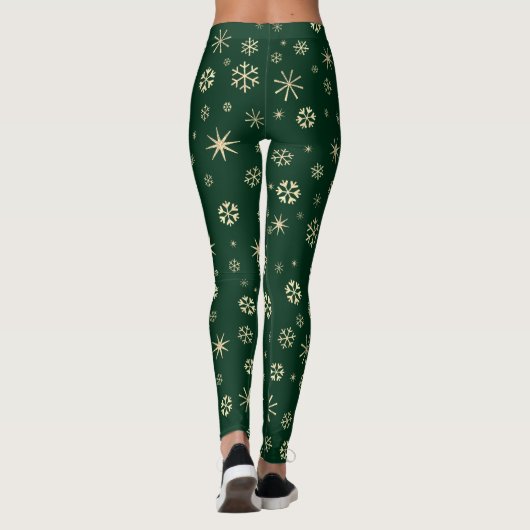 Holiday kühne moderne Goldschneeflocken-Muster grü Leggings (Rückseite)