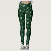 Holiday kühne moderne Goldschneeflocken-Muster grü Leggings (Vorderseite)