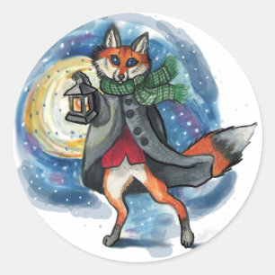 Holiday Lantern Fox~stickers Runder Aufkleber