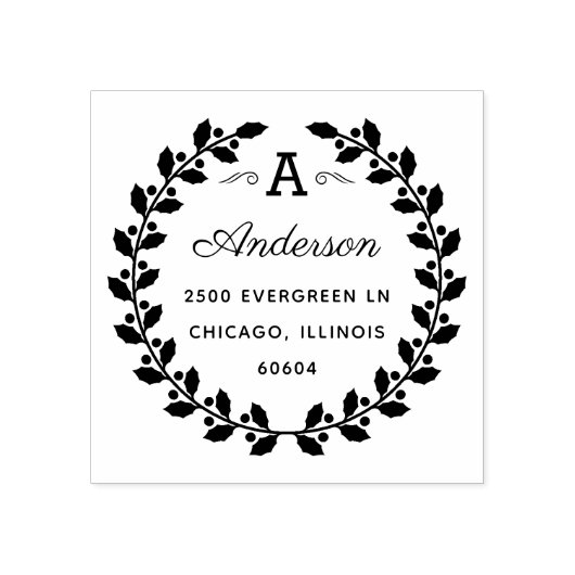 Holiday Laurel Elegante Monogram Rücksendeadresse Gummistempel (Prägung)