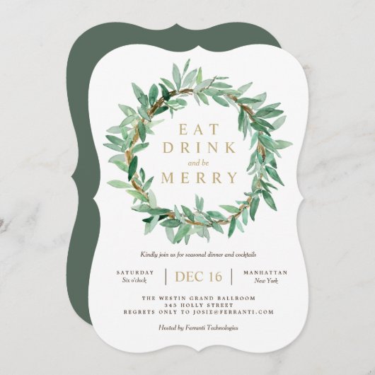 Holiday Laurel Olive Leaf Wreath Einladung (Vorne/Hinten)
