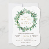 Holiday Laurel Olive Leaf Wreath Einladung (Vorderseite)