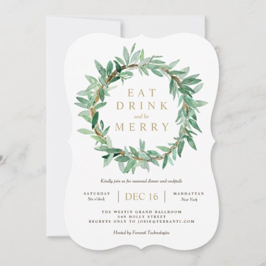 Holiday Laurel Olive Leaf Wreath Einladung (Vorderseite)