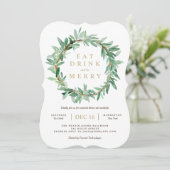 Holiday Laurel Olive Leaf Wreath Einladung (Stehend Vorderseite)