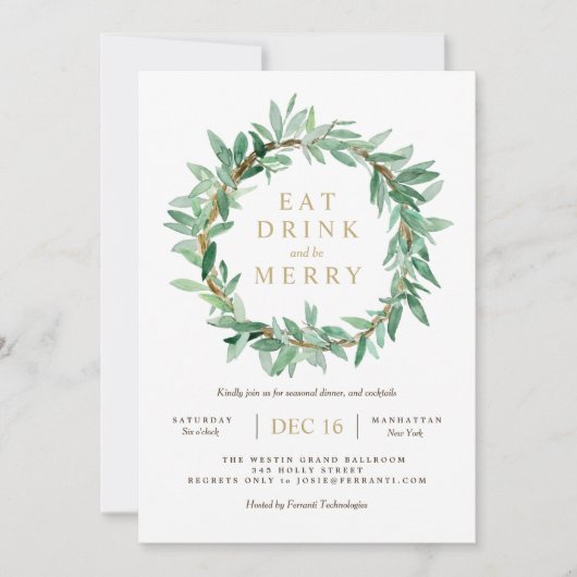 Holiday Laurel Olive Leaf Wreath Einladung (Vorderseite)