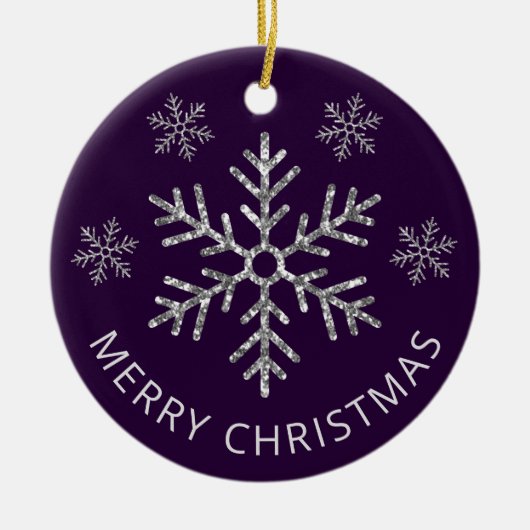 Holiday Lila Silver Glitzer Weihnachten Schneefloc Keramik Ornament (Vorne)