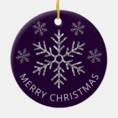 Holiday Lila Silver Glitzer Weihnachten Schneefloc Keramik Ornament (Hinten)