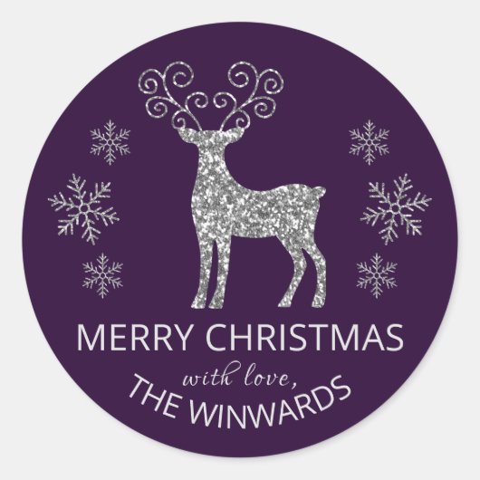 Holiday Lila Silver Glitzer Weihnachten Schneefloc Runder Aufkleber (Vorderseite)