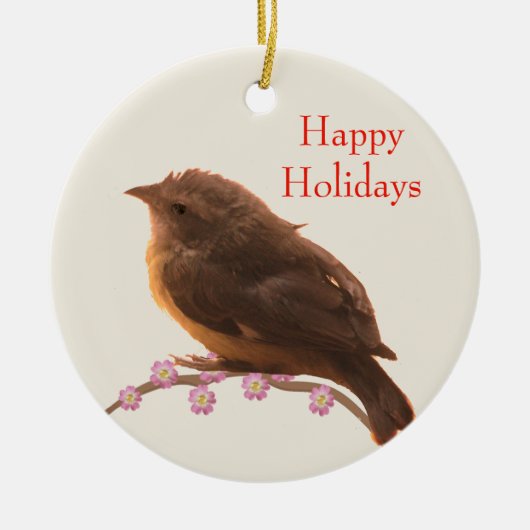 Holiday Little Bird auf Beige Keramik Ornament (Vorne)