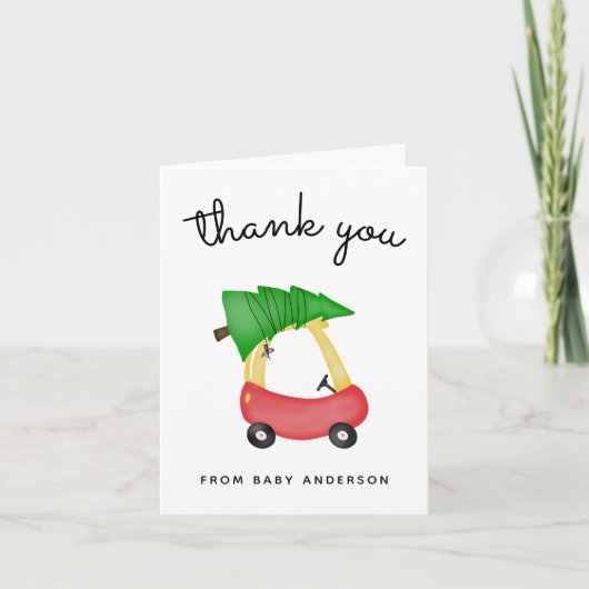 Holiday Little Red Car Baby Dusche Vielen Dank Dankeskarte (Vorderseite)