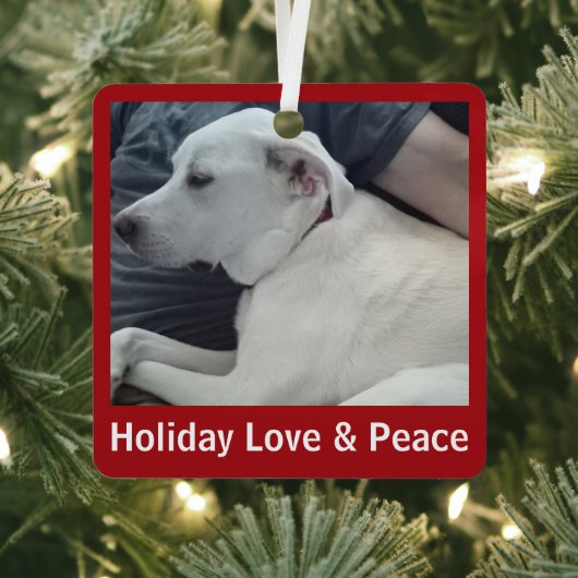 Holiday Love and Peace Cute Dog Photo with Dad Ornament Aus Metall (InSitu)