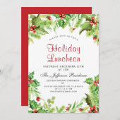 Holiday Luncheon Holly Berry Weihnachts-Party Einladung (Vorne/Hinten)