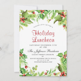 Holiday Luncheon Red Holly Berry Weihnachten Einladung