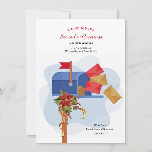 Holiday Mailbox Moved Grußkarte Feiertagskarte (Vorderseite)