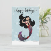 Holiday Mermaid Christmas Diamond Bling Feiertagskarte (Stehend Vorderseite)