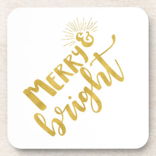 Holiday Merry and Bright Imitate Gold Typografie Getränkeuntersetzer