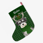 Holiday Miniatur Schnauzer Kariert mit Hundenname Großer Weihnachtsstrumpf (Rückseite (Hängend))