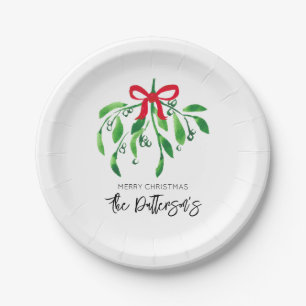 Holiday Mistletoe Name Festival Red Green Fun Pappteller