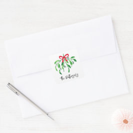 Holiday Mistletoe Name Festive Red Green Kiss Quadratischer Aufkleber
