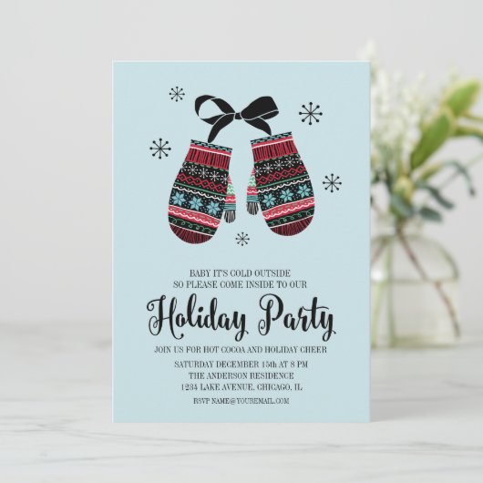 Holiday Mittens Warmwünscht Weihnachts-Party-Karte Einladung (Stehend Vorderseite)