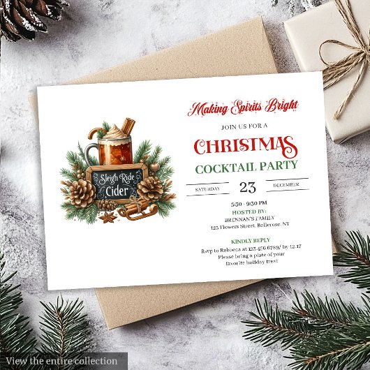 Holiday modern Christmas cocktail party invitation Einladung