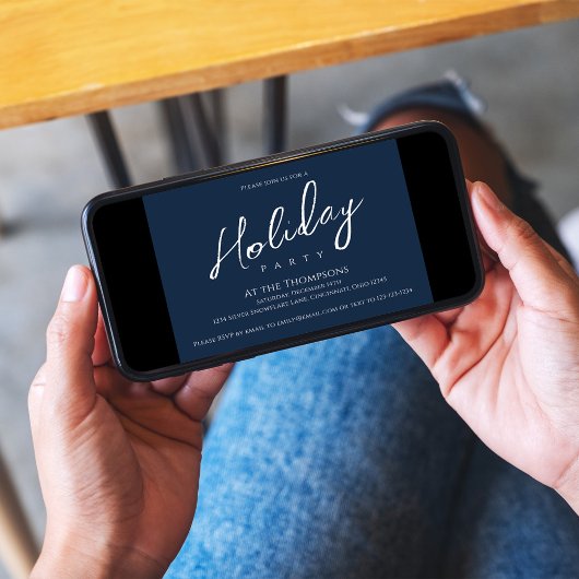 Holiday Modern Simple Navy Blue Calligraphy Script Einladung