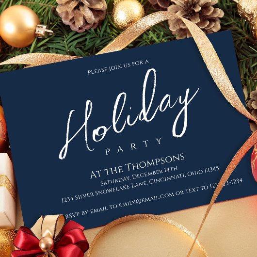 Holiday Modern Simple Navy Blue Calligraphy Script Einladung